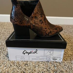 Cupid Ankle Boots Brown Black Snakeskin Print